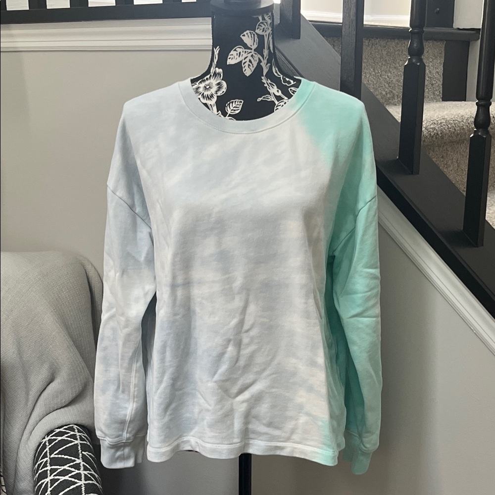 J. Crew Factory Blue/Teal Tie Dye Crewneck-Large